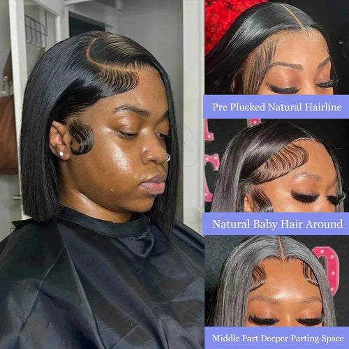 13x4 Lace Front Human Hair Wig Transparent Lace Frontal Wigs for Black Women Short Bob Wig Multiple Remy Straight Natural Wig